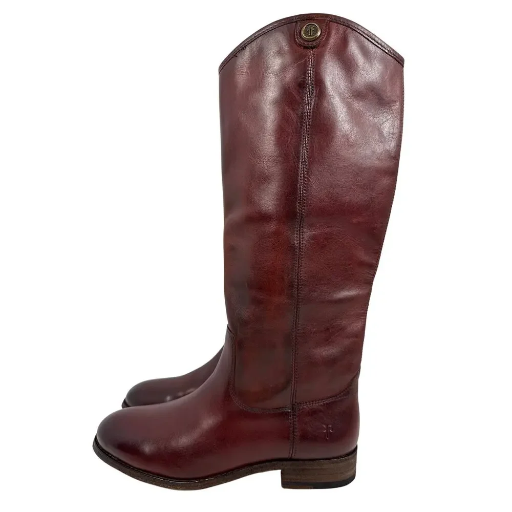 Frye Melissa ButtonTall Boots‎ Womens 8 Mahogany Vintage Leather Pull On